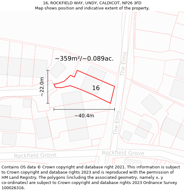 16, ROCKFIELD WAY, UNDY, CALDICOT, NP26 3FD: Plot and title map