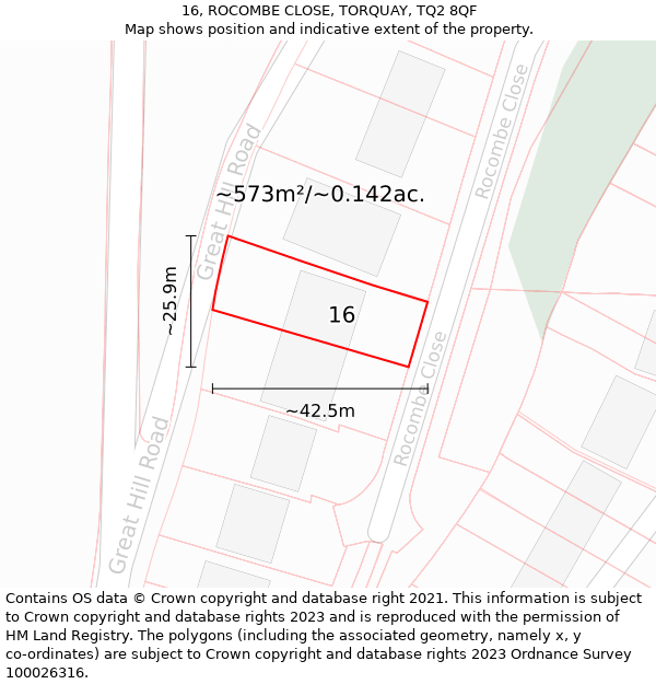 16, ROCOMBE CLOSE, TORQUAY, TQ2 8QF: Plot and title map