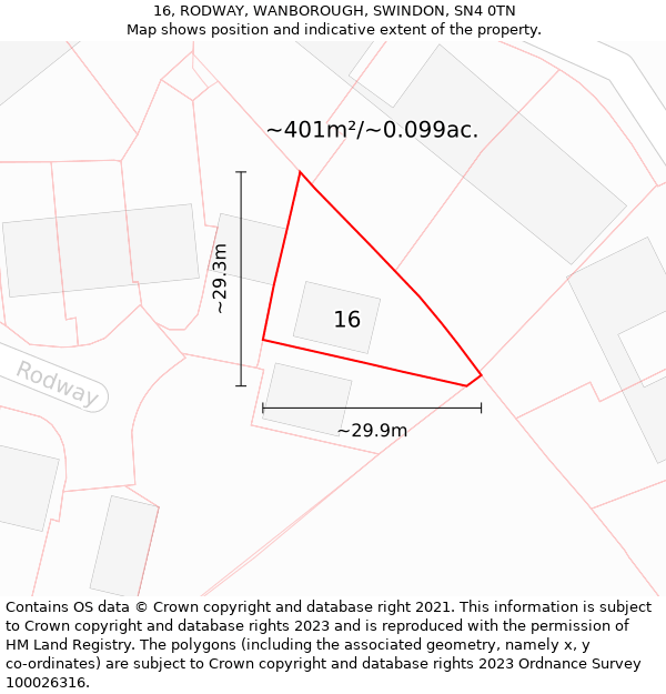 16, RODWAY, WANBOROUGH, SWINDON, SN4 0TN: Plot and title map