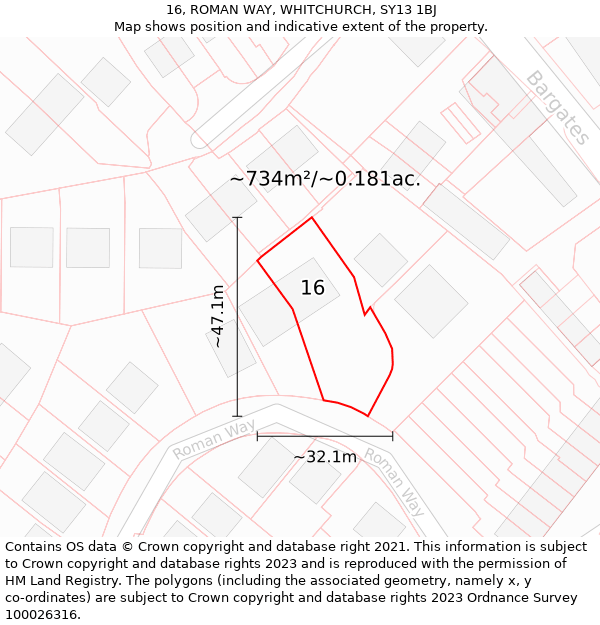 16, ROMAN WAY, WHITCHURCH, SY13 1BJ: Plot and title map