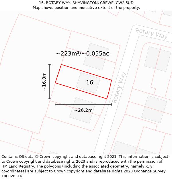 16, ROTARY WAY, SHAVINGTON, CREWE, CW2 5UD: Plot and title map