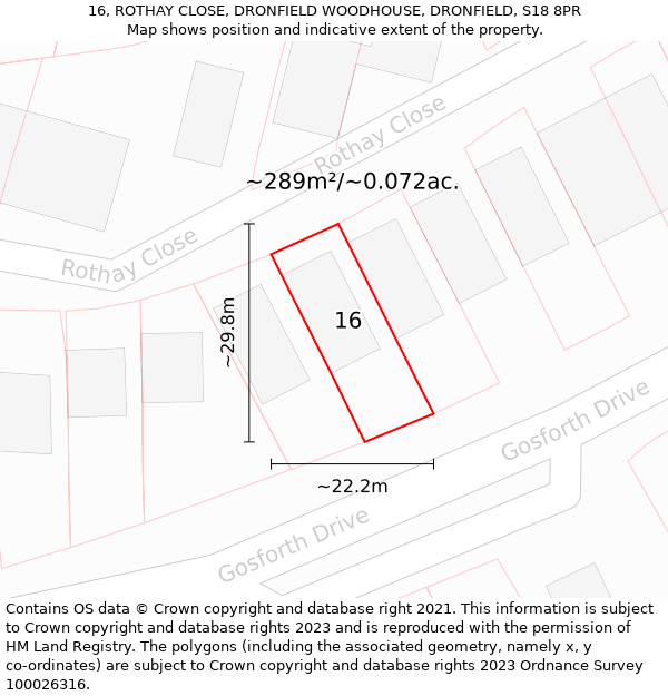 16, ROTHAY CLOSE, DRONFIELD WOODHOUSE, DRONFIELD, S18 8PR: Plot and title map