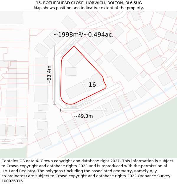 16, ROTHERHEAD CLOSE, HORWICH, BOLTON, BL6 5UG: Plot and title map