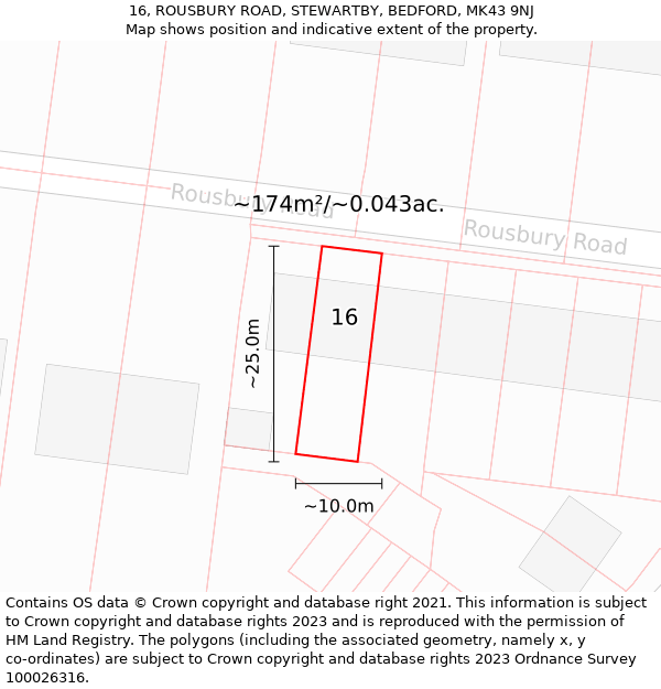 16, ROUSBURY ROAD, STEWARTBY, BEDFORD, MK43 9NJ: Plot and title map