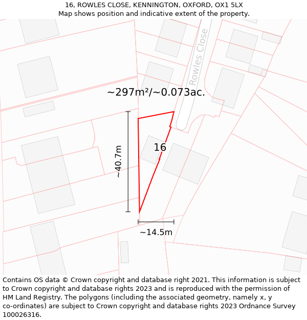 16, ROWLES CLOSE, KENNINGTON, OXFORD, OX1 5LX: Plot and title map