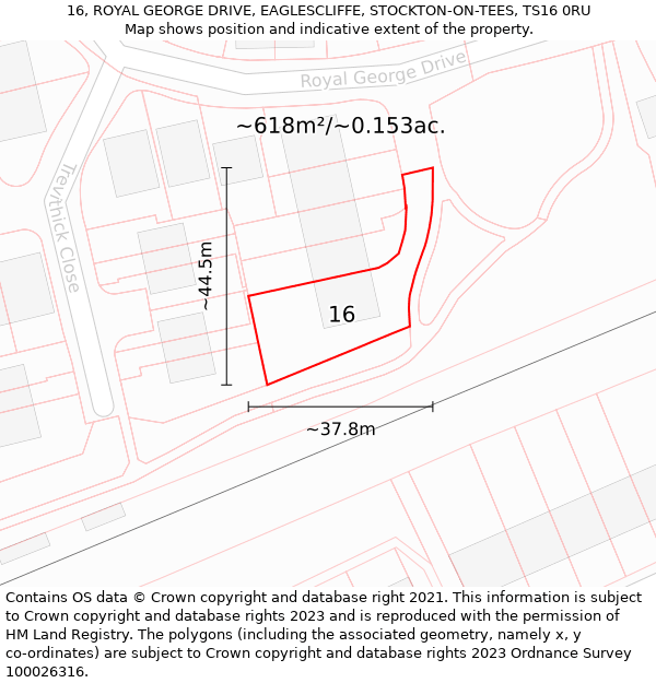 16, ROYAL GEORGE DRIVE, EAGLESCLIFFE, STOCKTON-ON-TEES, TS16 0RU: Plot and title map