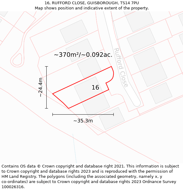 16, RUFFORD CLOSE, GUISBOROUGH, TS14 7PU: Plot and title map