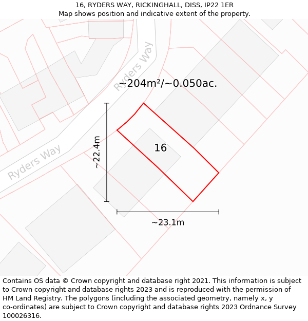 16, RYDERS WAY, RICKINGHALL, DISS, IP22 1ER: Plot and title map