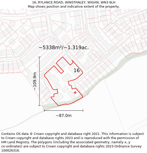 16, RYLANCE ROAD, WINSTANLEY, WIGAN, WN3 6LH: Plot and title map