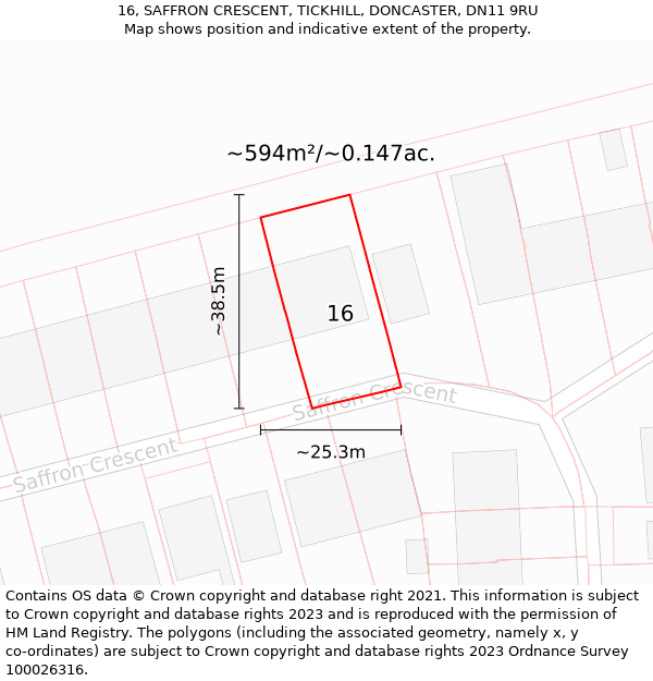 16, SAFFRON CRESCENT, TICKHILL, DONCASTER, DN11 9RU: Plot and title map