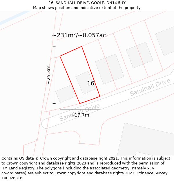 16, SANDHALL DRIVE, GOOLE, DN14 5HY: Plot and title map