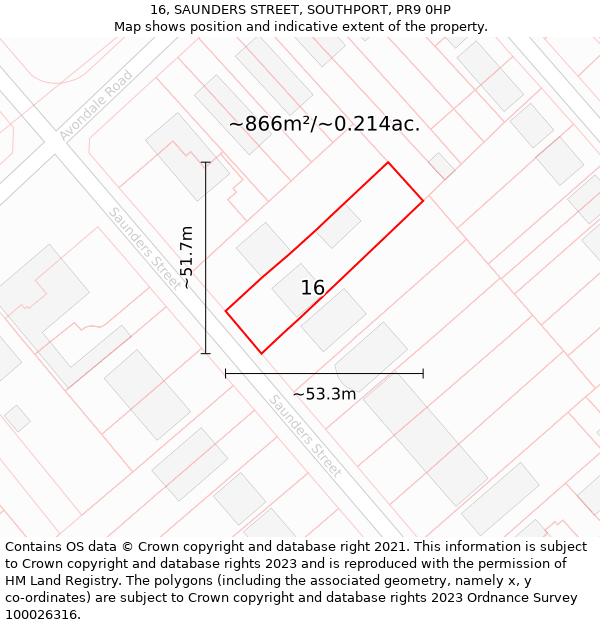 16, SAUNDERS STREET, SOUTHPORT, PR9 0HP: Plot and title map