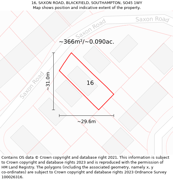 16, SAXON ROAD, BLACKFIELD, SOUTHAMPTON, SO45 1WY: Plot and title map