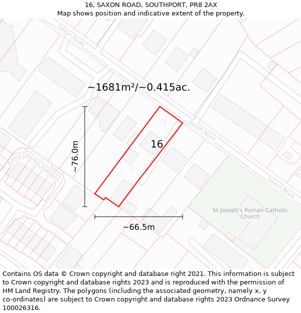 16, SAXON ROAD, SOUTHPORT, PR8 2AX: Plot and title map