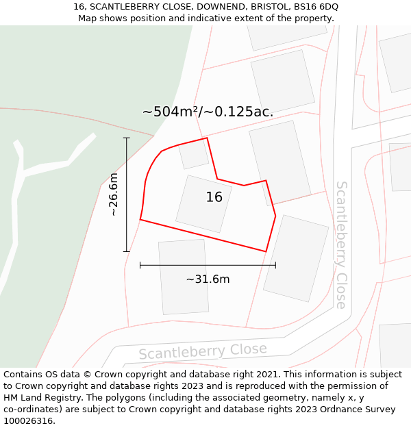 16, SCANTLEBERRY CLOSE, DOWNEND, BRISTOL, BS16 6DQ: Plot and title map