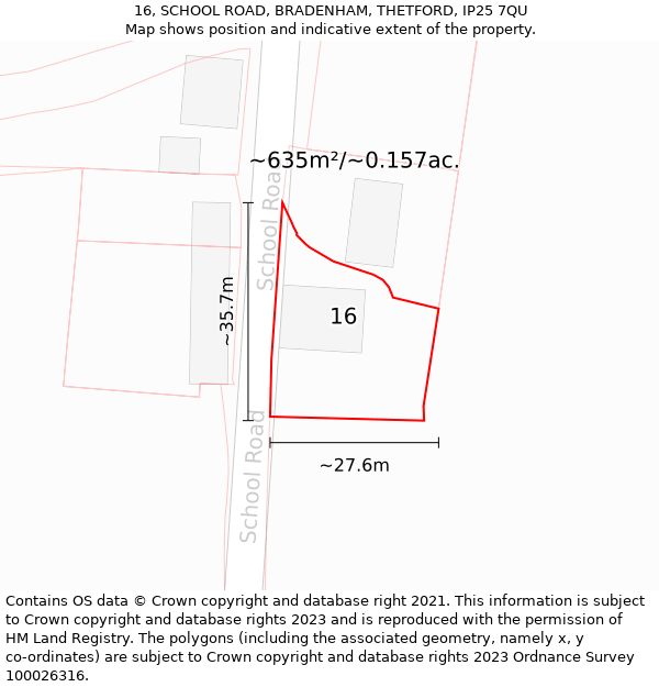 16, SCHOOL ROAD, BRADENHAM, THETFORD, IP25 7QU: Plot and title map