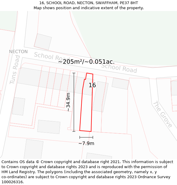 16, SCHOOL ROAD, NECTON, SWAFFHAM, PE37 8HT: Plot and title map