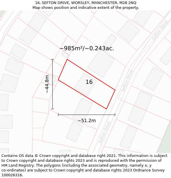 16, SEFTON DRIVE, WORSLEY, MANCHESTER, M28 2NQ: Plot and title map