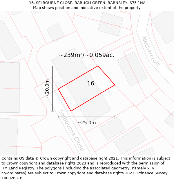 16, SELBOURNE CLOSE, BARUGH GREEN, BARNSLEY, S75 1NA: Plot and title map