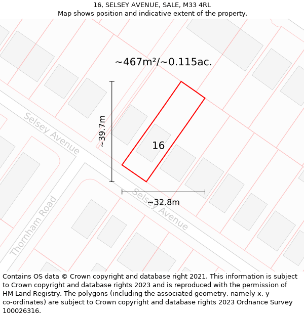 16, SELSEY AVENUE, SALE, M33 4RL: Plot and title map