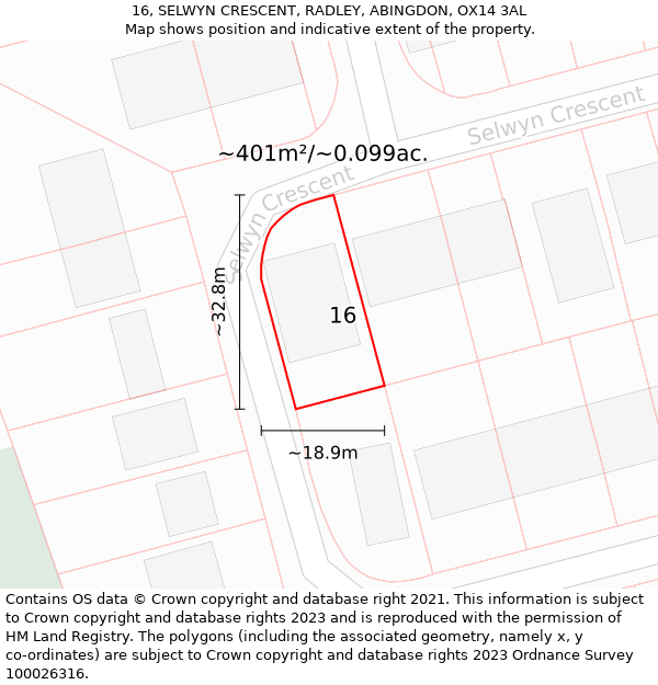 16, SELWYN CRESCENT, RADLEY, ABINGDON, OX14 3AL: Plot and title map