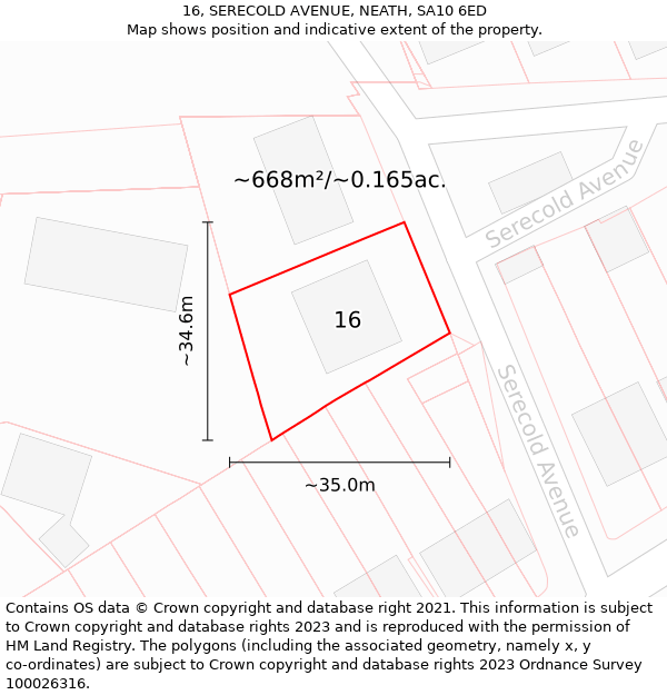 16, SERECOLD AVENUE, NEATH, SA10 6ED: Plot and title map