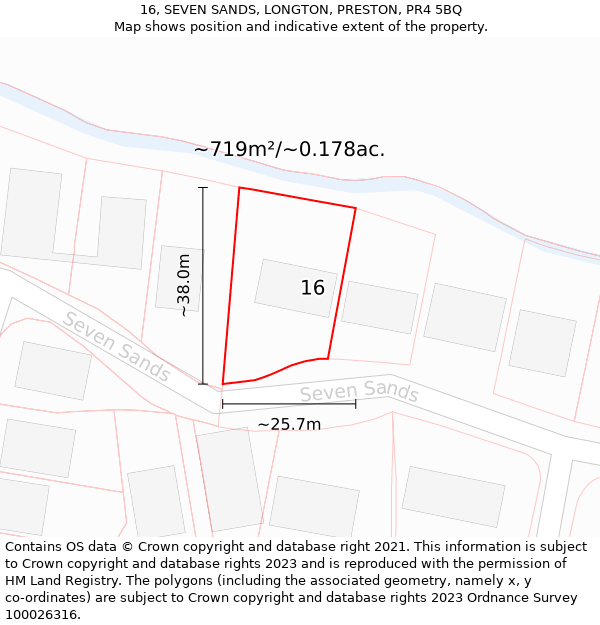 16, SEVEN SANDS, LONGTON, PRESTON, PR4 5BQ: Plot and title map