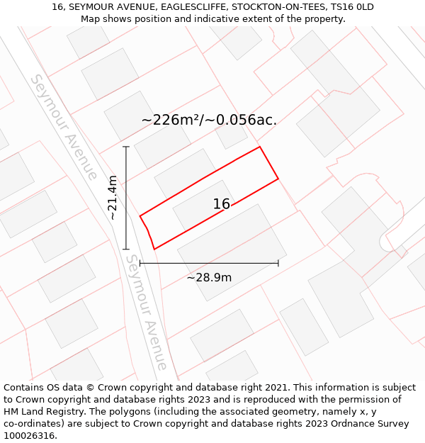 16, SEYMOUR AVENUE, EAGLESCLIFFE, STOCKTON-ON-TEES, TS16 0LD: Plot and title map