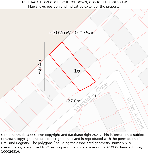 16, SHACKLETON CLOSE, CHURCHDOWN, GLOUCESTER, GL3 2TW: Plot and title map