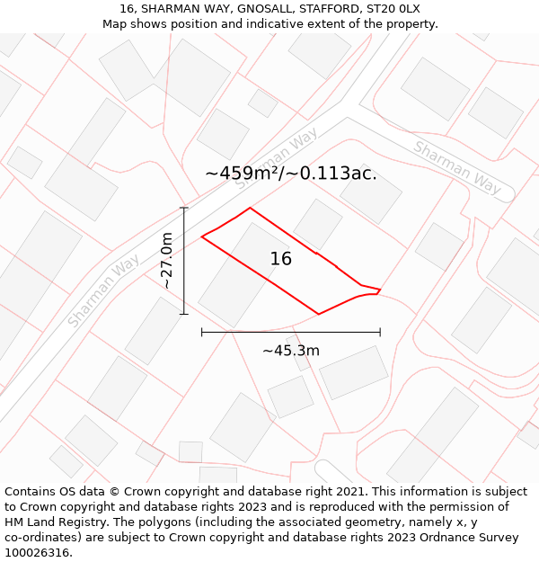 16, SHARMAN WAY, GNOSALL, STAFFORD, ST20 0LX: Plot and title map