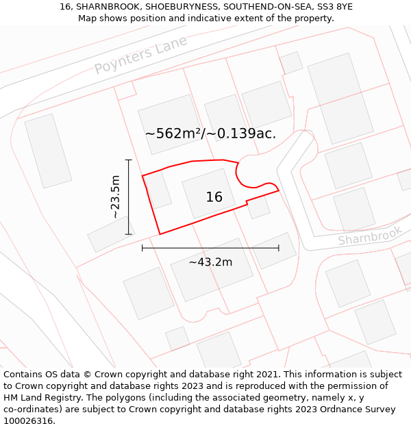 16, SHARNBROOK, SHOEBURYNESS, SOUTHEND-ON-SEA, SS3 8YE: Plot and title map