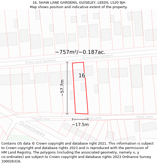 16, SHAW LANE GARDENS, GUISELEY, LEEDS, LS20 9JH: Plot and title map