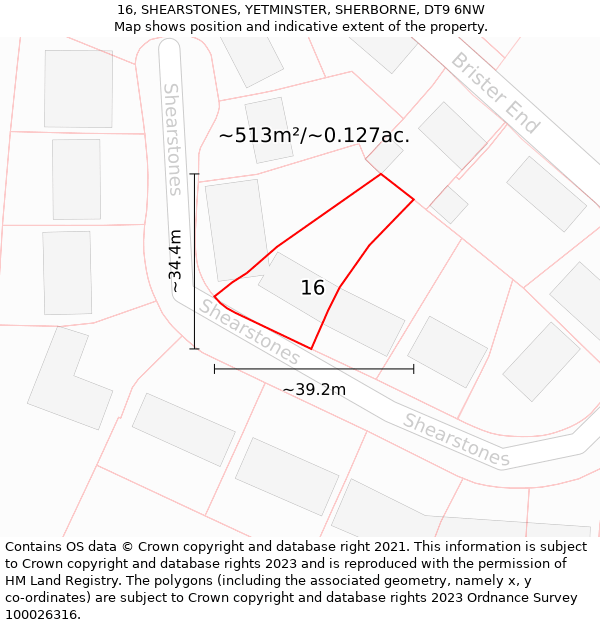 16, SHEARSTONES, YETMINSTER, SHERBORNE, DT9 6NW: Plot and title map