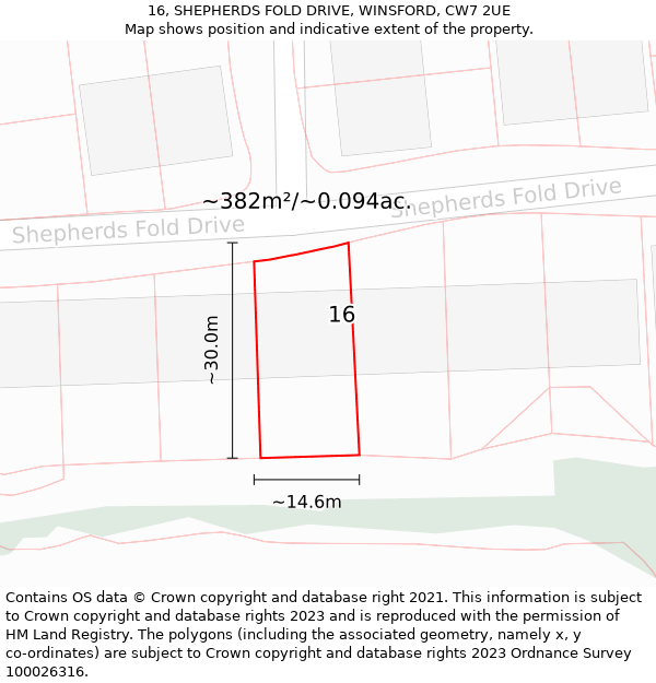 16, SHEPHERDS FOLD DRIVE, WINSFORD, CW7 2UE: Plot and title map