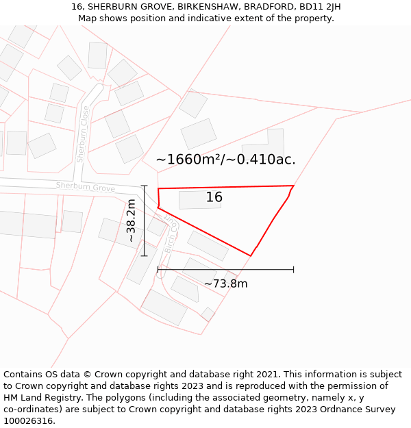 16, SHERBURN GROVE, BIRKENSHAW, BRADFORD, BD11 2JH: Plot and title map