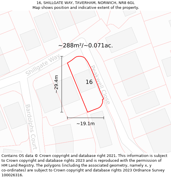 16, SHILLGATE WAY, TAVERHAM, NORWICH, NR8 6GL: Plot and title map