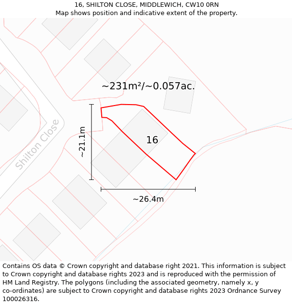 16, SHILTON CLOSE, MIDDLEWICH, CW10 0RN: Plot and title map