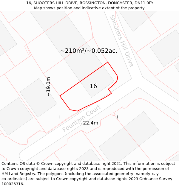 16, SHOOTERS HILL DRIVE, ROSSINGTON, DONCASTER, DN11 0FY: Plot and title map