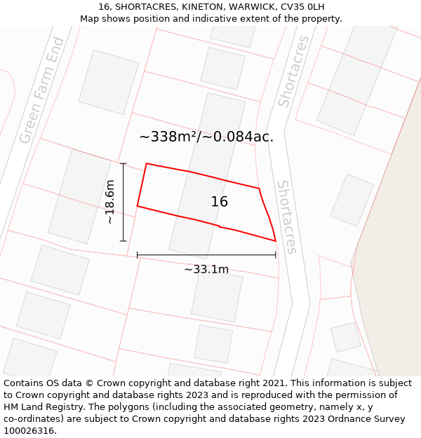 16, SHORTACRES, KINETON, WARWICK, CV35 0LH: Plot and title map