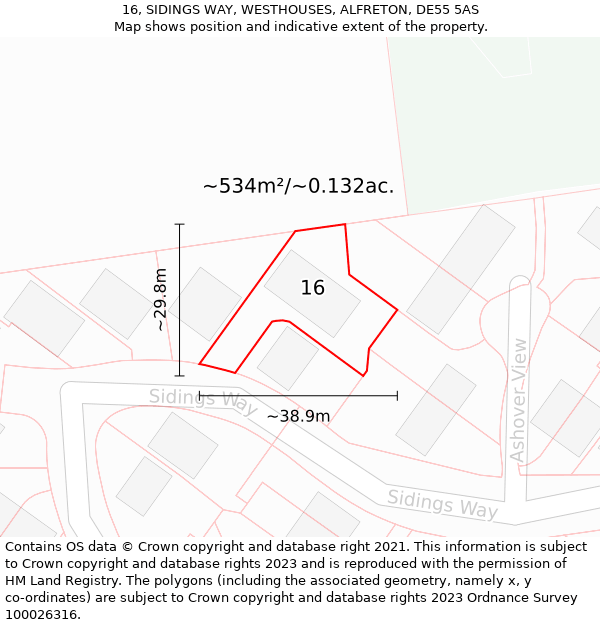 16, SIDINGS WAY, WESTHOUSES, ALFRETON, DE55 5AS: Plot and title map