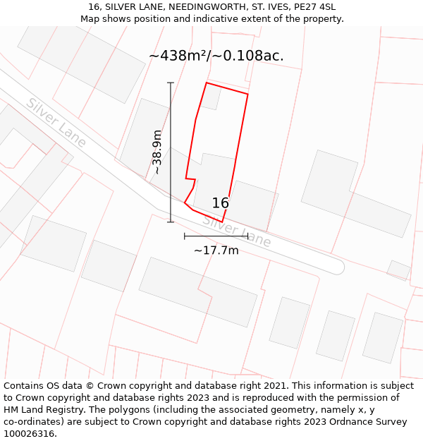 16, SILVER LANE, NEEDINGWORTH, ST. IVES, PE27 4SL: Plot and title map