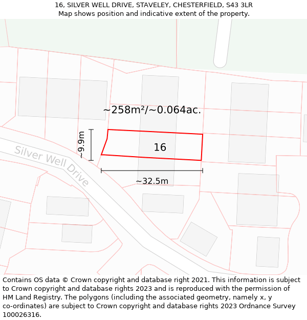 16, SILVER WELL DRIVE, STAVELEY, CHESTERFIELD, S43 3LR: Plot and title map