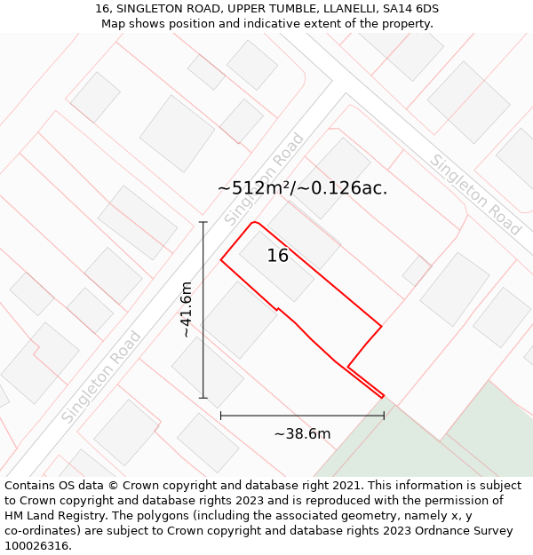 16, SINGLETON ROAD, UPPER TUMBLE, LLANELLI, SA14 6DS: Plot and title map