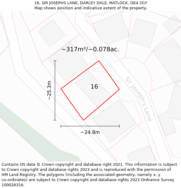 16, SIR JOSEPHS LANE, DARLEY DALE, MATLOCK, DE4 2GY: Plot and title map