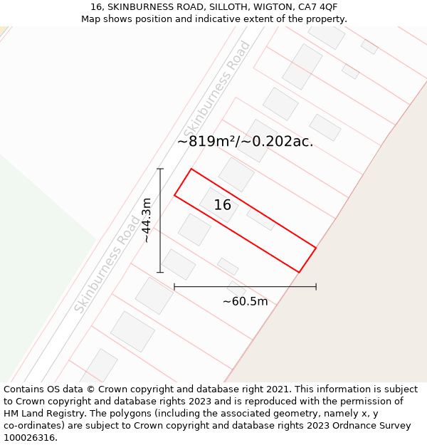 16, SKINBURNESS ROAD, SILLOTH, WIGTON, CA7 4QF: Plot and title map