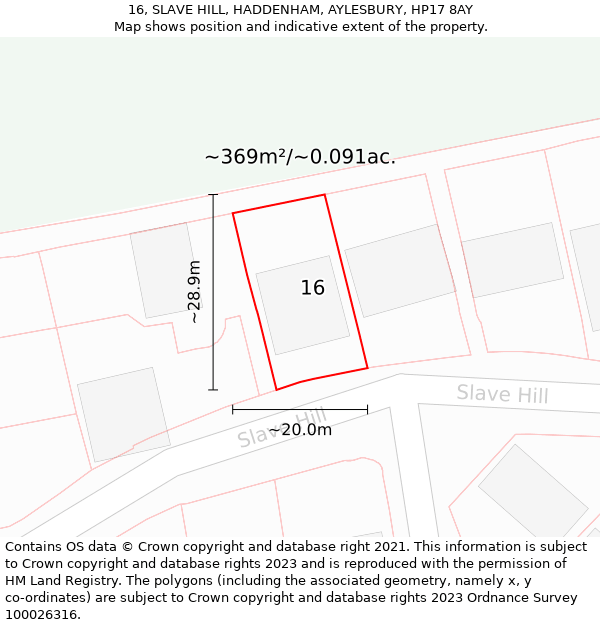 16, SLAVE HILL, HADDENHAM, AYLESBURY, HP17 8AY: Plot and title map