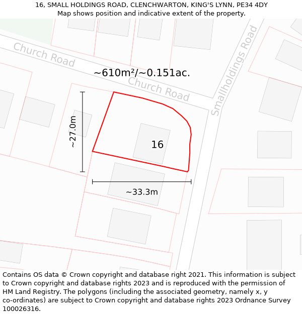 16, SMALL HOLDINGS ROAD, CLENCHWARTON, KING'S LYNN, PE34 4DY: Plot and title map