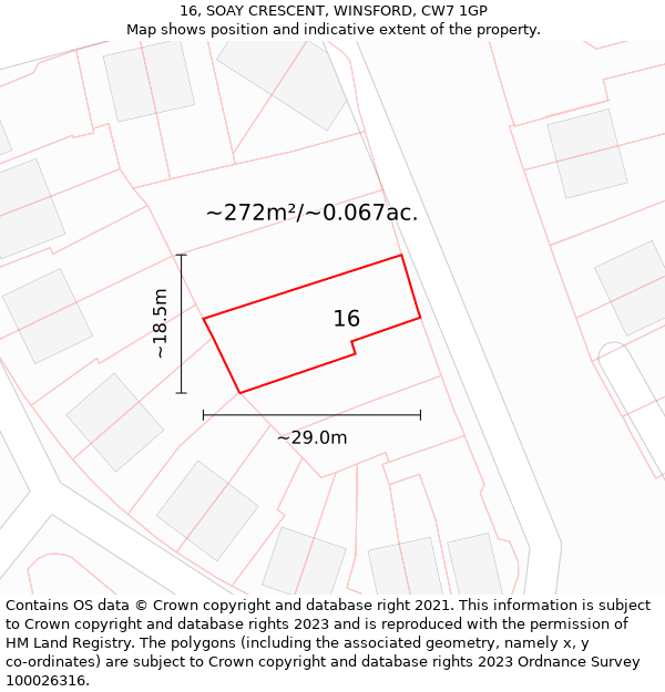 16, SOAY CRESCENT, WINSFORD, CW7 1GP: Plot and title map