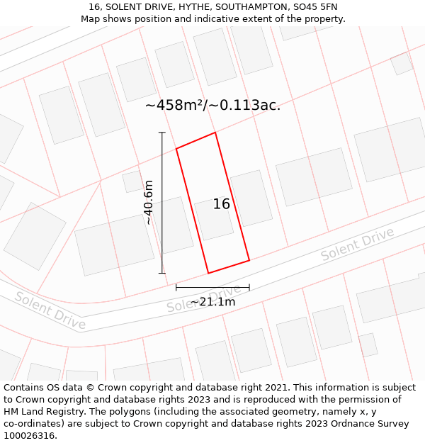 16, SOLENT DRIVE, HYTHE, SOUTHAMPTON, SO45 5FN: Plot and title map