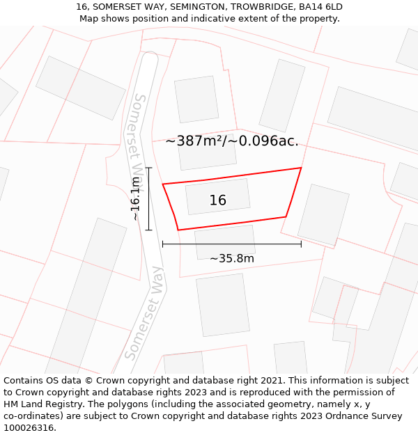 16, SOMERSET WAY, SEMINGTON, TROWBRIDGE, BA14 6LD: Plot and title map